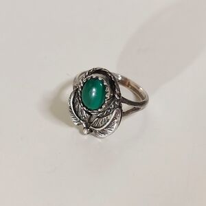 Sterling Silver & Green Malachite Patinaed Pinky Ring